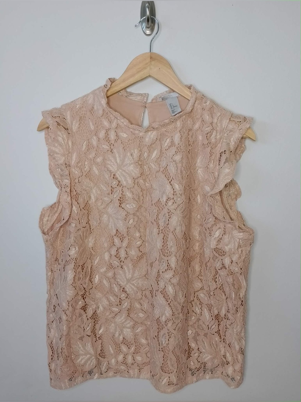 H&M Blush Pink Lace Flutter Sleeve Top